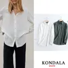 Kvinnors tshirt Kondala skjortor ZA -knappkontor Lagen långärmad blus Autumn Turndown Collar Loose Mujer Tops 230131