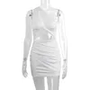 Casual Dresses High Stretch Sexig klänning Kvinnor Vit veckade ihåliga Bodycon Mini Autumn Elegant Club Party Vestidos