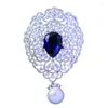 Brooches Fashion Trend Exquisite Inlaid Blue Zircon Pendant Brooch Women Attend Banquet Party Gift Jewelry
