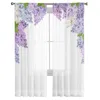 Curtain Purple Blue And White Lilac Flowers Tulle Window For Living Room Bedroom Voile Sheer Curtains Kitchen Treatments Drapes