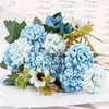 Decorative Flowers Pink Rose Artificial Hydrangea Branch Fake Bridal Bouquet For Wedding Home DIY Decoration Party Supplies