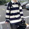 Herrpolos Autumn Striped Hit Color Long Sleeve Men Polo Tshirts mode Märke Blue White Black Japanese Streetwear Plus Size Tops 230130