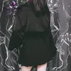 Maglietta da donna Harajuku Donna Blusas Gothic Black Retro Flare Sleeve Camicetta Allentata Colletto rovesciato Top lunghi Costumi corti 230131