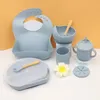 Kopjes gerechten gebruiksvoorwerpen 7 stks/set baby siliconen voeding tafelwerk sukkel bowl eetplaat met deksel lepel lepel vork sippy cup glazen gerechten bpa gratis 230130