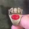 Cluster Rings Wholesale Retro Yang Green Jade Ring Tibetan Silver Inlaid Men's Retractable