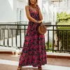 여성을위한 여름 드레스 여성의 꽃 스파게티 스트랩 슬립 벨레스 V 넥 스윙 스케이터