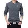 Men's T-Shirts BROWON Fashion Men T-shirt Slim Fit Custom Crease Design Long Stylish Luxury V Neck Fitness Tee Shirt Homme 230130