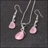 Earrings Necklace Design Pink Opal And Ring Jewelry Set Natural Gem Stone Water Drop Earring For Women Delivery Sets Otpja