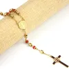 Pendentif Colliers Titane Acier Inoxydable Jésus Croix Collier Rosaire Perles Catholique Pour FemmesPendentif