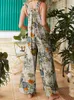 Kobiety Jumpsuits Rompers Kobiety liść kwiatowy nadruk bez rękawów kombinezon z kieszeniami Summer Lose Romper Femper Subs S-5xl 230131