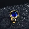 Trouwringen Vintage Gold vergulde ovale solitaire voor vrouwen glans Blue CZ Stone Inlay Fashion Jewelry Elegant Party Gift