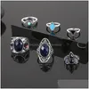 Band Rings Fashion Jewelry Knuckle Ring Set Geometric Black Resin Rhinestone Vintage Stacking 6Pcs/Set Drop Delivery Dhrrn