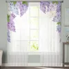 Curtain Purple Blue And White Lilac Flowers Tulle Window For Living Room Bedroom Voile Sheer Curtains Kitchen Treatments Drapes