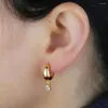 Hoopörhängen 925 Sterling Silver Delicate Square Zircon Stud Earring Gold Color High Polished Simple Round Piece Shinny Women Jewelry