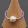 Wedding Rings 1pc Simple Baroque Pearls Finger Colorful Mini Rice Beaded Elastic Ring Natural Freshwater Pearl Female Girl