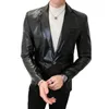 Мужские костюмы Blazers Осенний искусственный кожаный кожаный пиджак мужской