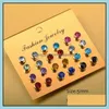 Charme 12Pairs / Set Colorf Cristal Zircon Boucles D'oreilles Pour Les Femmes Bijoux Strass Piercing Boucle D'oreille Usine Prix Drop Delivery Otd48