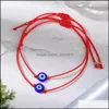 Cadeia de link para a m￣o artesanal Blue olho Bracelets Set With Card Red Black String Bracelet Kabh Protection Luck AMET para homens homens da fam￭lia Dhuto