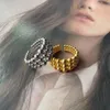 Anneaux de mariage Vintage couleur or argent irrégulière géométrique ronde perle métal boule couture anneau ouvert pour les femmes bijoux cadeau