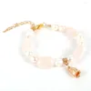 Strand Mulheres de pedra natural Oval quartzo opala rosa cristal turquelaes bracelete pérolas de água doce miçangas jóias de charme de flores rosa