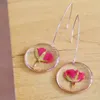 Boucles d'Oreilles Pendantes Bouton de Rose Boutons Pressés Ronds Naturels Cadeaux Uniques Fabriqués en France Fait Main Romantique