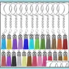 Keychains Lanyards Colorf Tassels Keychain 150Pcs Bk Leather Tassel Pendant Key Rings With Chain For Diy Jewelry Making Acrylic Ke Dhrb9