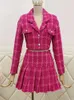 Two Piece Dress Fall Small Fragrance Vintage Tweed Set Women Crop Top Woolen Short Jacket Coat Mini Skirts Sets Sweet 2 Suits 230130