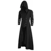 Men's Hoodies Mens Faux Leather Insert Button Up Low Gothic Hoodie Coat Outwear Winter Jacket Chaquetas Hombre #c