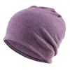 Baskar bomulls slouchy beanie hatt skalle cap kemo huvudkläder turban för kvinnliga män - mode solid sovande239i