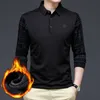 Herr t-shirts mode fleece polo män långärmad vinter och höst varm kläder koreansk stil manlig lyx toppar 230131