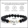 Beaded Strands 8Mm Lava Natural Stone Bead Charm Bracelet Handmade Rock Volcanic Tiger Eyes Beaded Elastic Yoga Chakra Women Men Dr Otutz