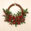 Decorative Flowers Simulation Christmas Pine Cones Wreath Red Berries Door Arrangement Hanging Pendent Leaves Garland For Bar Wedding