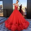 Parti Elbiseleri Büyüleyici Tasarım Tül Balo Elbisesi O-boyun Beadings Sequin Kırmızı Prom Vestidos De Gala Akşam Elbisesi