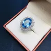 Cluster Rings 925 Sterling Silver Blue Topaz Ring Fashion Gift for Women Jewelry Rose Fine J101401AGB