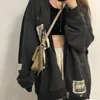 Женские толстовок толстовок на молнии Zip Up Hoodie Grunge Эстетическая одежда Негабаритная толстовка с застежкой на молнии винтаж Y2K Tops Kawaii Пехой весенняя осень уличная одежда 230131