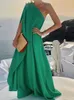 Casual Dresses Summer Elegant Women Button Solid Partyclub Maxi Dress Commute Patchwork Slit Loose Fashion Slash Neck Beach Long