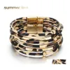 Other Bracelets Fashion Leopard Leather For Women Bohemian Bracelet Bangles Elegant Mtilayer Wrap Wide Jewelry Drop Delivery Otfcu