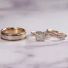 Eheringe Zirkon Edelstahl 3 PCs Set Roségold -Farbpaar für Frauen und Männer Liebhaber Engagement Schmuck Geschenk