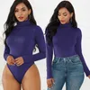 Women's Jumpsuits Rompers 12 Color Mock Turtle Neck Top Skinny Leotard Bodysuit Long Sleeve Bodycon Romper Solid Thong Stretchy Basic Turtleneck XL 230131