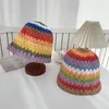 Wide Brim Hats Ins Fashion Straw Hat Colorful Crochet Hand-made Protection Sun Visor Beach For Women Visors Foldable Summer