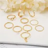 Cluster Rings Vagzeb Fashion Heart Set Gold Color Hollow Chain Opening Women Finger Ring For Girl Lady Party Wedding Jewets Gifts