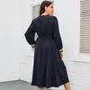 Plus Size Kleider Della Mel Größe Damen Kleidung Langarm Kleid Urban Büro V-Ausschnitt Elegant Weiblich Abend Aline Casual Party 230130