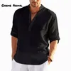 Camisetas masculinas de linho de linho masculino de camiseta longa cor sólida cor solta casual camiseta de linho de linho de algodão de tamanho grande camisetas 230130