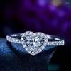Anneaux de mariage mode cristal en forme de coeur bandes femmes Zircon bijoux de fiançailles réglable