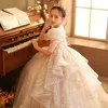 Arabic Princess Flower Dresses For Wedding Ball 3D Floral Lace Girl Communion Prom Pageant Gown Sequined Bridesmaid Tail Party Birthday Dress 403