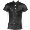 Camisetas masculinas Sexy Wetlook Botões de látex Macio Falso Couro PU Blusas Roupas de clube fetiche