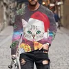 メンズのTシャツ秋の冬のクリスマススタイル長い袖の雪片と鹿3Dプリント男性レッドティーフェスティバルカジュアルビッグサイズトップ230130