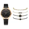 Montres-bracelets 4 pièces femmes montres Bracelet ensemble montre-bracelet de luxe horloge pour acier dame or Rose Quartz dames Relogio Feminino