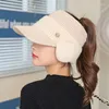 Ball Caps 2023 Autumn Winter Fashion Women's Knitted Fleece Hat Ladies With Earflaps Hats Empty Top Baseball Cap For Female