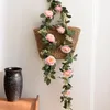 Decorative Flowers Artificial Peony Vine Rose Leaf Camellia Rattan With Fruit Wedding Home Garden Balcony Flower Green Plant Wall Hanging